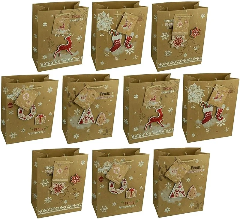 Besuche den HRB-Store HRB Geschenktüten, 30 Stück für Weihnachten - Handmade Größe medium, mit 3D Applikationen stabile Weihnachtstüten der Marke HRB, Abmaße der weihnachtlichen Geschenkverpackung 23x18x10 cm (HxBxT)