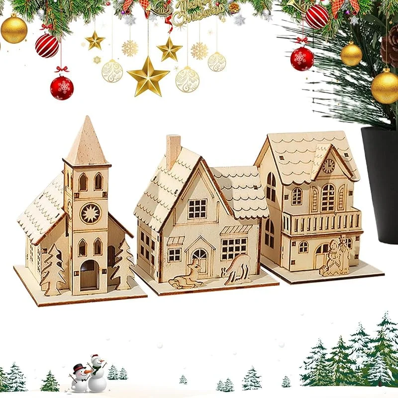 Marke: AHOYIAI 3 Stück Miniatur Weihnachtshaus Beleuchtet Weihnachtsdorf — Weihnachtsdeko
