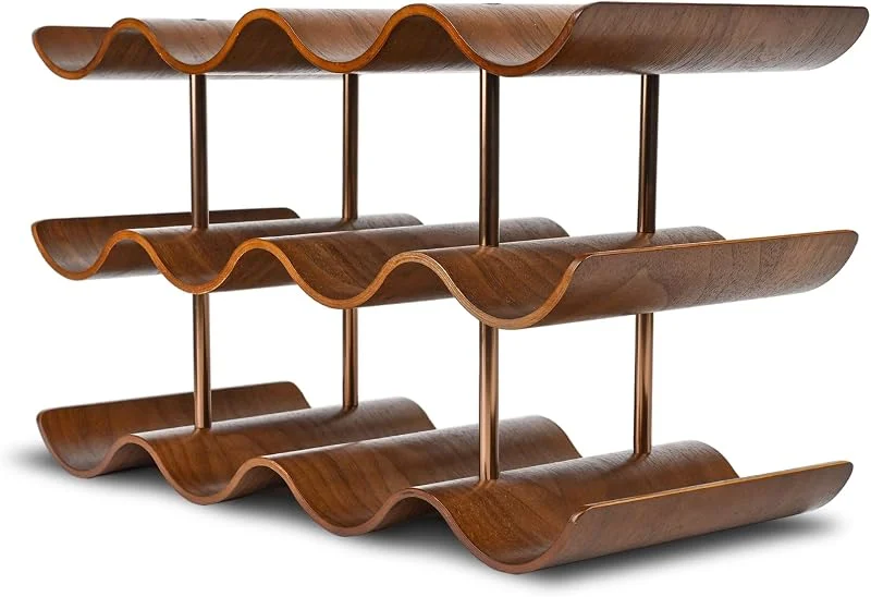 Marke: TRUDING Weinregal für die Arbeitsplatte, freistehend, für 12 Flaschen, 3 Etagen, Weinregal aus Holz, gewellter Wein-Organizer für Schrank, Speisekammer, Zuhause, Küche, Bar — Wein und Festtafel