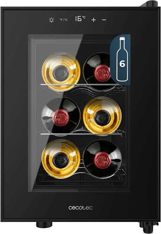 Besuche den Cecotec-Store Cecotec Weinkühlschrank Bolero GrandSommelier 600 CoolCrystal. 6 Flaschen Kapazität, thermoelektrisches System, 8-18 ºC Temperaturregelung, Touch-Display und LED-Licht für die Weinaufbewahrung — Wein und Festtafel