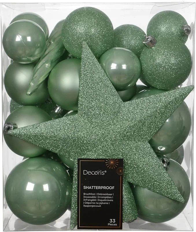 Marke: Kaemingk Weihnachtskugeln Kunststoff mit Christbaumstern 33er Set - bruchsichere Christbaumkugeln Weihnachtsbaumkugeln und Christbaumspitze - Christbaumschmuck & Weihnachtsbaumschmuck - Pfefferminz — Weihnachtsdeko