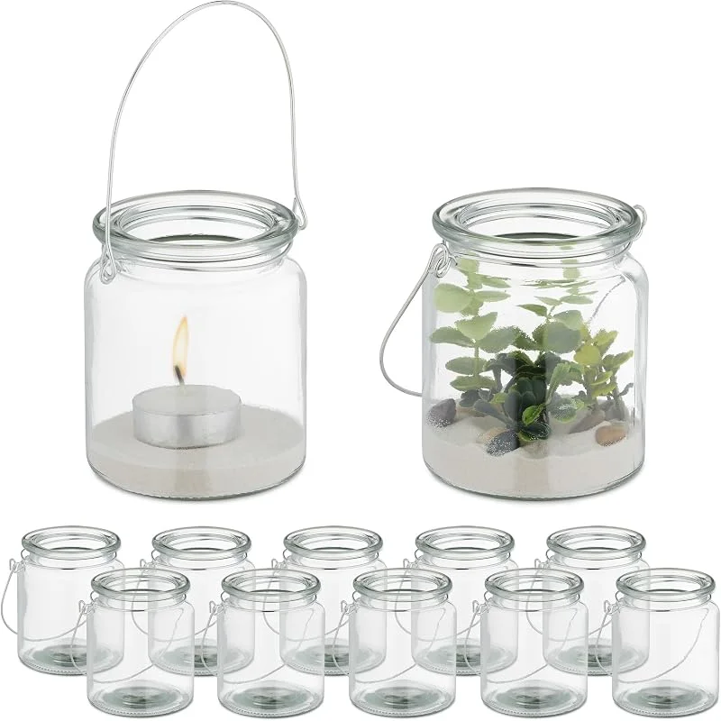 Besuche den Relaxdays-Store Relaxdays Windlicht Glas, 12er Set, transparent, Silber — Advent und Tisch