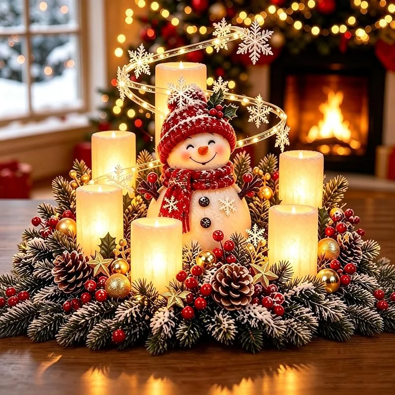 Marke: Generic Weihnachtliche Tischdeko mit Flammenlosem Kerzenlicht(Schneemann) — Advent und Tisch