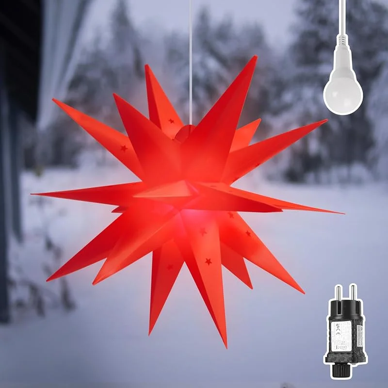Besuche den SALCAR-Store SALCAR 60cm 3D Leuchtstern Außen Weihnachten, LED Weihnachtsstern Beleuchtet Fenster, Adventsstern Innen Weihnachtsdeko Hängend, Rot