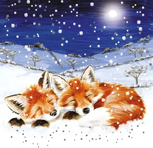 Marke: Wrendale Designs Wrendale Designs - Luxus-Weihnachtskarten-Set - 8 Stück - Füchse im Schnee - Silberakzent - Unisex-Erwachsene - Weihnachten & Neujahr — Geschenkverpackung