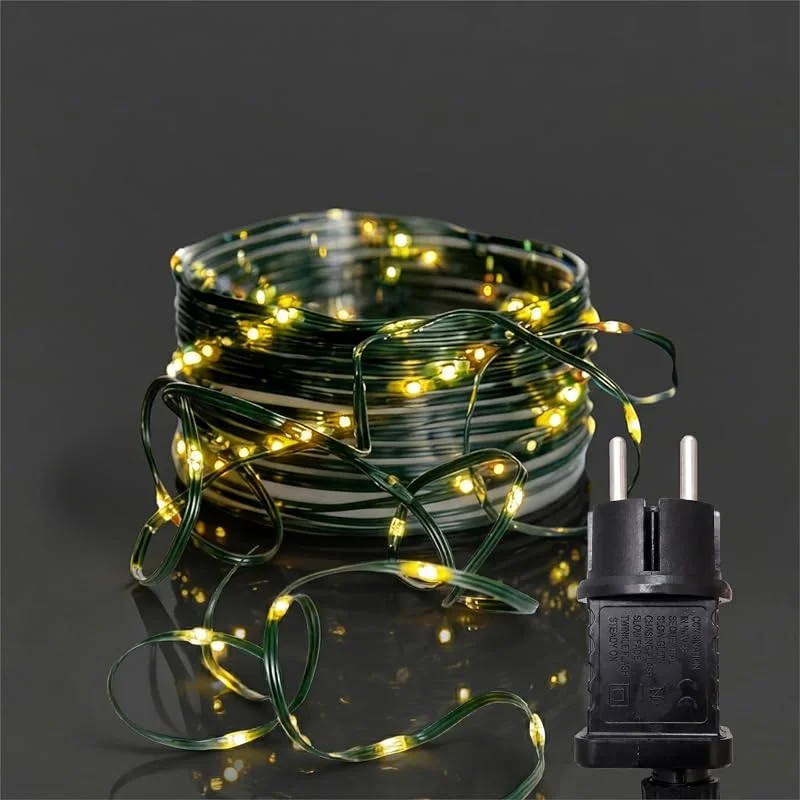 Marke: LEDs24.com Lichterkette außen 15 m 200 LEDs Draht Micro warmweiß Strom — Weihnachtsbeleuchtung