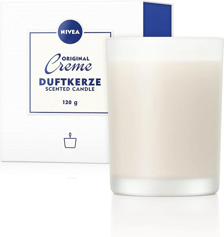 Besuche den Beiersdorf-Store NIVEA Original Creme Duftkerze, schlichte Duftkerze im Glas mit der bekannter NIVEA Creme-Note, zart duftende Kerze im Milchglas-Behälter (120 g) — Kerzenlicht Abendessen