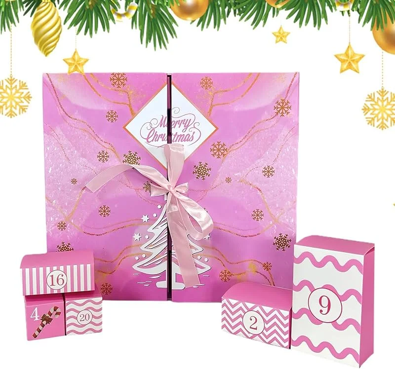 Marke: Generisch Befüllbarer Adventskalender Countdown Kalender 24 Tage leer rosa faltbar — Advent und Tisch