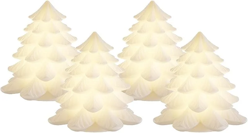 Marke: Deluxe Homeart Deluxe Homeart LED Weihnachtsbäume - 4er Set Echtwachs Leuchtende Deko mit weichem Innenleuchten - Batteriebetrieben - Fernbedienung aktiviert mit Timer - 7cm hoch — Weihnachtsbeleuchtung