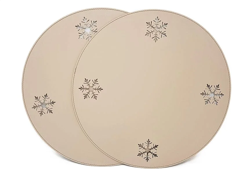 Besuche den Nikalaz-Store Nikalaz Rund Weihnachtstischset, 2 Stück Platzsets aus Recyceltem Leder, Tischsets, Weihnachten Platzdeckchen 33 cm (Schneeflocken, Cremaweis) — Küche & Haushalt