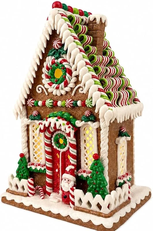 Marke: LINSPIRE Lebkuchenhaus 33 cm - Batteriebetriebene LED-Lichter, Lehmteig — Weihnachtsdeko