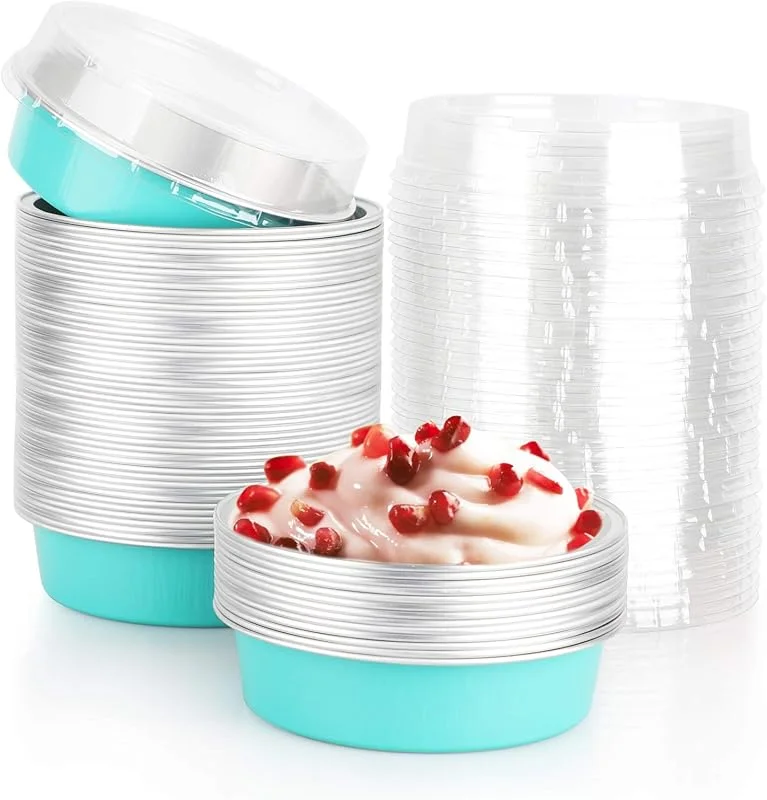 Marke: Beasea Beasea Mini-Kuchenformen mit Deckel, 10, 2 cm, 50 Stück, Einweg-Kuchenformen, 237 ml, elegante blaue Aluminium-Kuchenformen für Torten, Quiche und Käsekuchen — Weihnachtskueche
