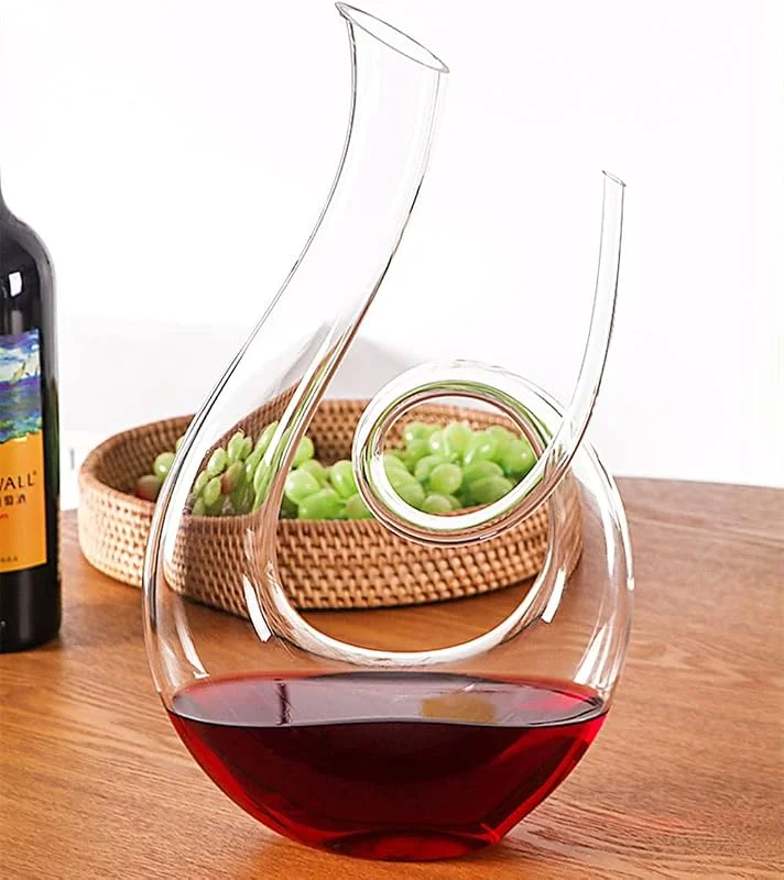 Marke: HALAWAKA Weinkaraffe - 100% bleifreies Kristallglas Weinkaraffe mundgeblasen Rotwein Dekanter Karaffe (Spirale) — Wein und Festtafel