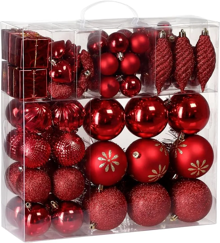 Besuche den Deuba-Store DEUBA® Weihnachtskugeln 103tlg Christbaumschmuck Kunststoff Rot — Weihnachtsdeko