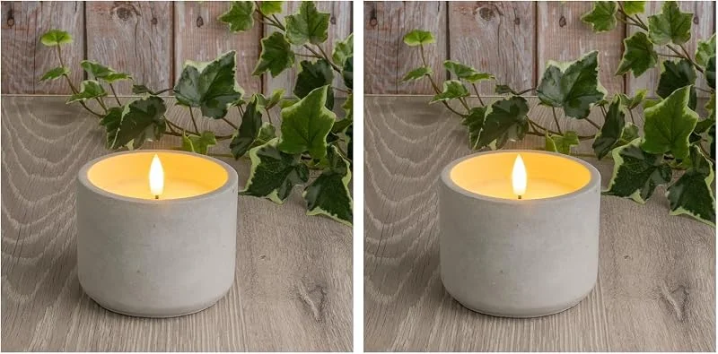 Besuche den Ideen mit Herz-Store Ideen mit Herz LED-Echtwachskerze, in dekorativem Beton-Gefäß, batteriebetrieben, Timer-Funktion: 6 Stunden AN, 18 Stunden AUS, (rund) (Packung mit 2) — Kerzenlicht Abendessen