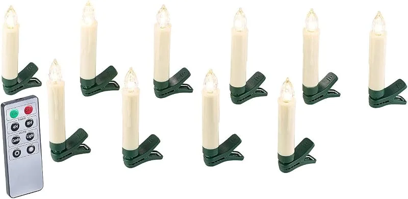 Besuche den Lunartec-Store Lunartec Weihnachtsbaumkerzen: 10er-Set LED-Weihnachtsbaum-Kerzen mit IR-Fernbedienung, Timer, weiß (Weihnachtsbaumbeleuchtung kabellos, LED Weihnachtskerzen, Kabellose Cristbaumkerzen) — Weihnachtsbeleuchtung