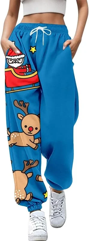Marke: Générique Damenhose, bedruckt, Weihnachten, hohe Taille, große Größe, Jogginghose mit Taschen, leicht, locker, Sport-Leggings, Arbeit, Fitness, Yoga, Laufen, Fitnessstudio, lässig, Jogging, 22-weiß, X-Large — Weihnachtsmode