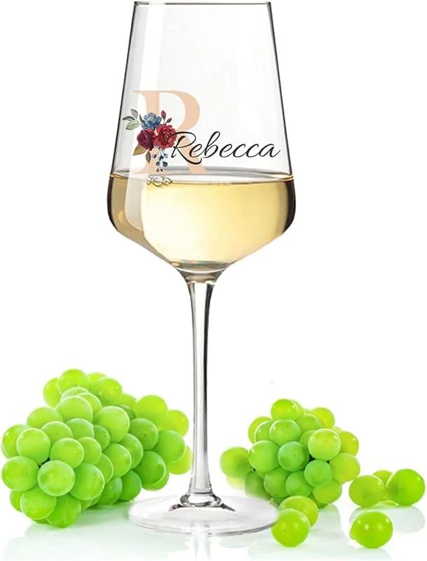 Besuche den GRAVURZEILE-Store GRAVURZEILE Weißweinglas - Initial Flower - Personalisiert mit Namen & Monogramm - Geeignet für Wein Aperol Sangria und Lillet - Geschenke für Sie & Ihn — Wein und Festtafel