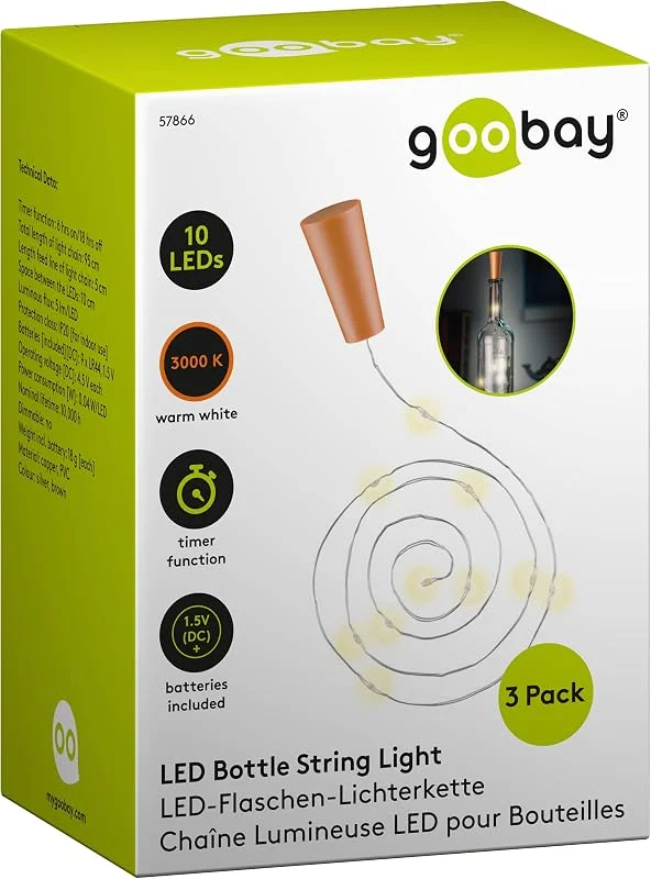 Besuche den goobay-Store LED Flaschenlichterkette 3x10 LEDs, 1 m, Timer, Batterien im Korken, Klar — Weihnachtsbeleuchtung