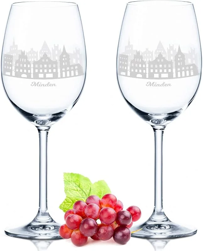 Besuche den GRAVURZEILE-Store GRAVURZEILE Weingläser mit Gravur - Skyline Minden im Set - Hochwertige 360° Lasergravur - schönes Geschenk als Andenken, Souvenir oder für Sammler & Weingenießer zum Geburtstag — Wein und Festtafel