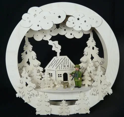 Besuche den Rudolphs Schatzkiste-Store Rudolphs Schatzkiste Fensterbild mit Haus Jäger und Beleuchtung BxHxT 32x32x4cm NEU Lichterbogen Fensterbogen Spitzbogen Erzgebirge Seiffen Weihnachten Licht Holz Dekoration Beleuchtung — Weihnachtsdeko