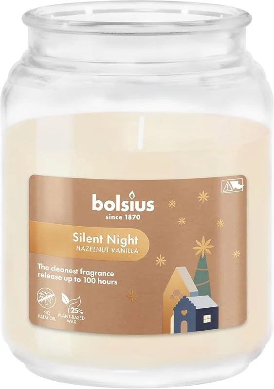 Besuche den bolsius-Store Bolsius - Silent Night - Duftkerze - Brenndauer von 100 Stunden - Natürliche Extrakte – Enthält Veganes Wachs – Ohne Palmöl — Kerzenlicht Abendessen