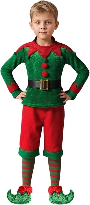 Marke: Generisch Generisch Wichtel-Kostüm Für Kinder – Hemd, Gürtel, Mütze Und Hose – Weihnachtskostüme, Märchen Und Feen Für Neujahrsfeiern Und Feierlichkeiten – Unisex – Rot Und Grün — Weihnachtsmode
