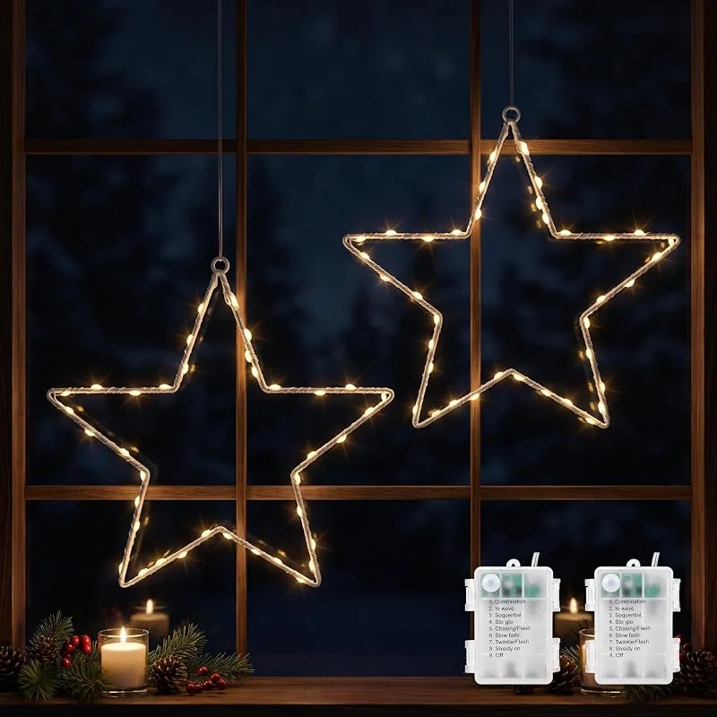 Marke: LEDYA LEDYA Weihnachtsstern Fensterlichter aus Metall, 2 Stück, 40 LEDs, Warmweiß — Weihnachtsdeko