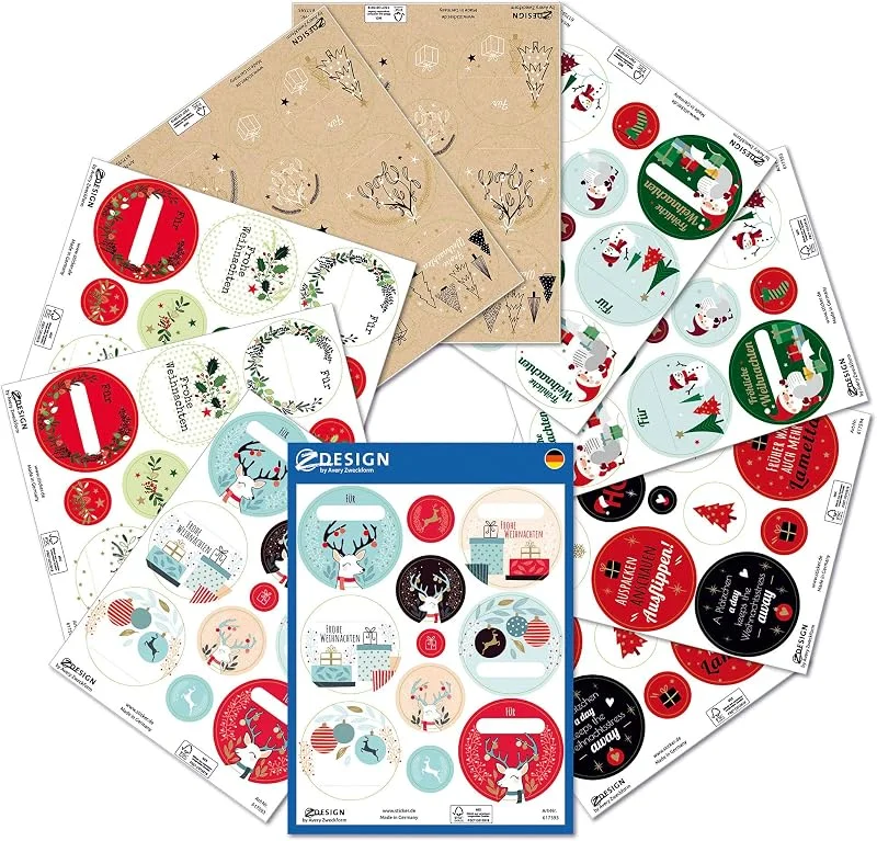 Besuche den AVERY Zweckform-Store AVERY Zweckform 110 Aufkleber Weihnachten Geschenkbeschriftung (Made in Germany, Papier Sticker, selbstklebende Geschenkaufkleber, Weihnachtsdeko, Basteln, beschriftbar, Geschenkeetiketten) 51011 — Geschenkverpackung