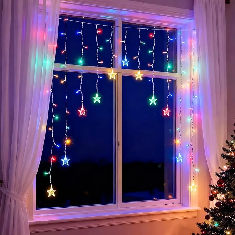Besuche den Aigostar-Store Aigostar LED Lichtervorhang, 3M + 1.5x1.2M, 82 LEDs, Lichterketten Vorhang Innen, 8 Modi mit Memory & Timer, IP44, für Innen Außen, Party Hochzeit Garten(RGBY) — Weihnachtsbeleuchtung