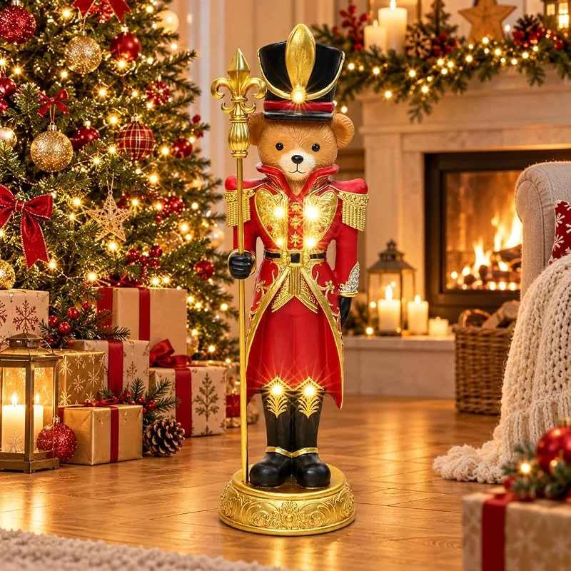 Besuche den Hometopia-Store Hometopia Nussknacker Bär Figur 61 cm, Weihnachtsdeko mit LED & Timer