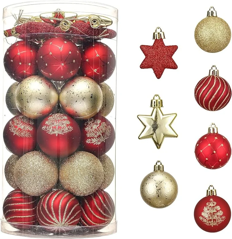 Besuche den Valery Madelyn-Store Valery Madelyn Weihnachtskugeln 35 Stück 4 cm Bruchsichere Christbaumkugeln Kunststoff Luxuriöse Rot Gold Weihnachtskugeln für Weihnachtsdeko Thema Rot Gold (M)