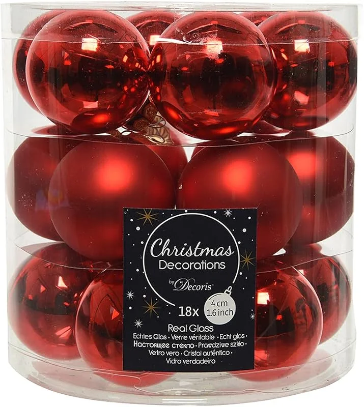 Marke: Decoris Decoris Weihnachtskugeln Glas 4cm x 18 Stück kleine Christbaumkugeln rot — Weihnachtsdeko