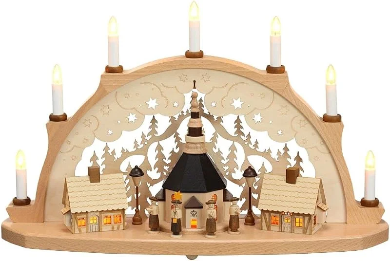 Besuche den Rudolphs Schatzkiste-Store Rudolphs Schatzkiste Schwibbogen Spielzeugdorf Seiffen mit Kirche EL. Beleuchtung BxHxT 53x33x14cm NEU Lichterbogen Fensterbogen Spitzbogen Erzgebirge Weihnachten Bergbau Bergmann Licht Holz — Weihnachtsdeko