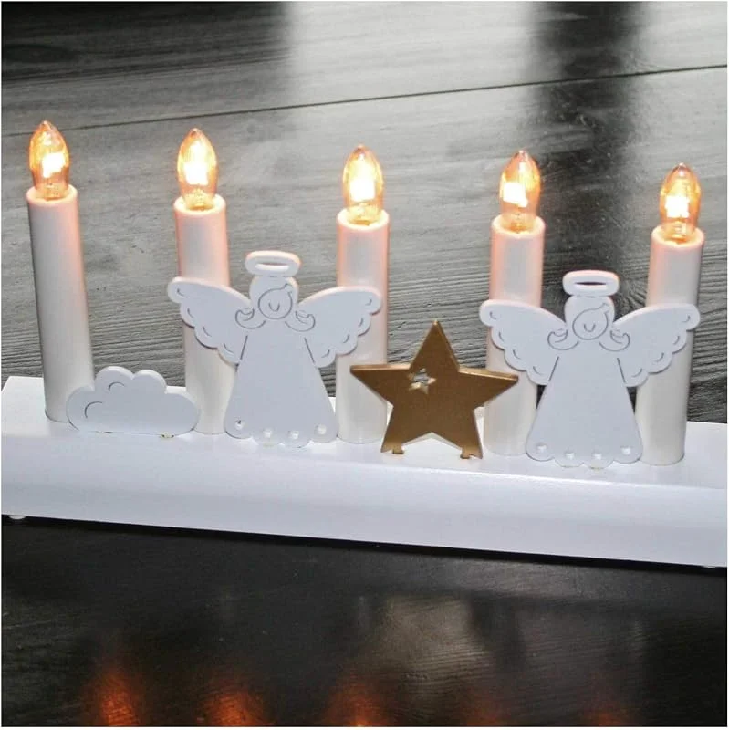 Marke: Schwibbo LED Kerzenleuchter Holzleuchter (Julia Engel mit Stern) — Weihnachtsdeko