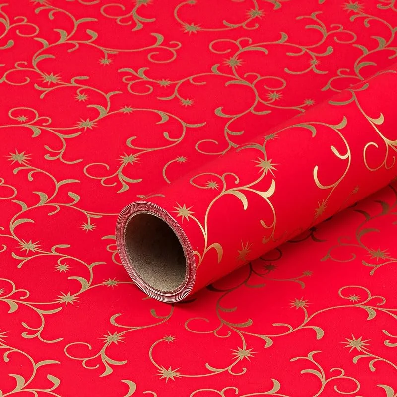 Marke: Natürlich verpacken Geschenkpapier goldene Arabesken, rotes Weihnachtspapier, 0, 70 x 10 m — Geschenkverpackung