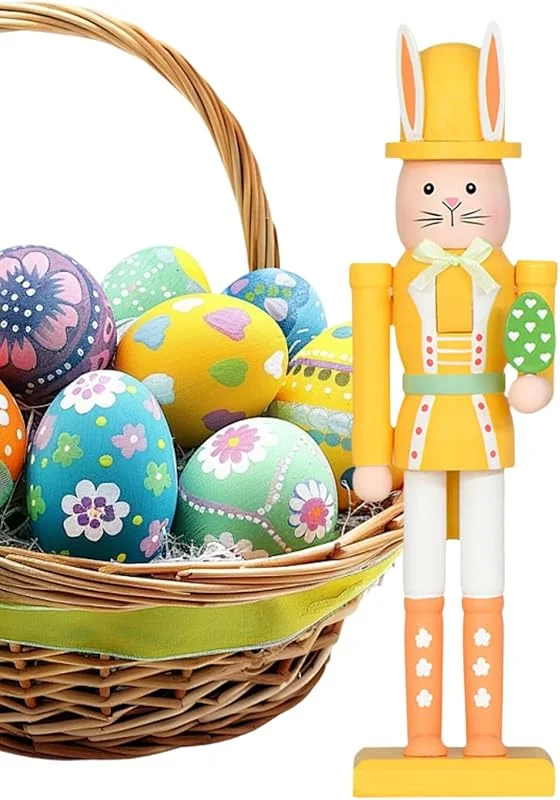 Marke: Genérico Nussknacker-Figuren mit Osterhase, dekorativ, Nussknacker-Figur aus Holz, für Tisch, Ablage, Kamin, Treppe, , Außenschrank — Weihnachtsdeko