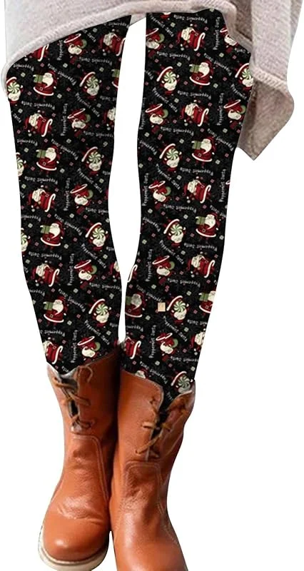 Marke: Générique Damen-Leggings, Weihnachten, bedruckt, Bleistifthose, Slim Fit, hohe Taille, elastisch, Skinny, Weihnachtsbaum, lässig, für Yoga, Fitness, Party, Sport, Yogahose, 39 - Schwarz, Small — Weihnachtsmode