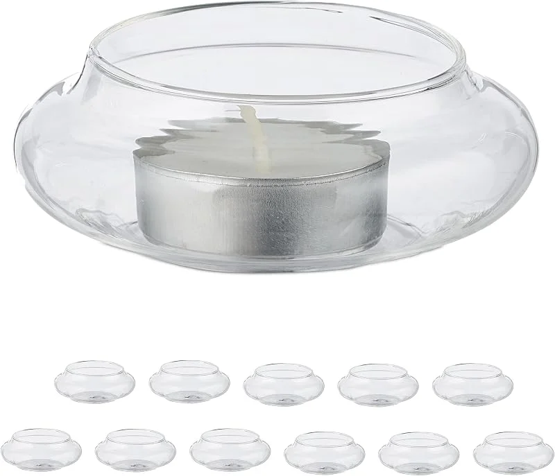 Besuche den Relaxdays-Store Relaxdays Teelichthalter schwimmend, 12er Set, Glas, Tischdeko Hochzeit, Pool & Teich, Schwimmteelichter, transparent — Kerzenlicht Abendessen