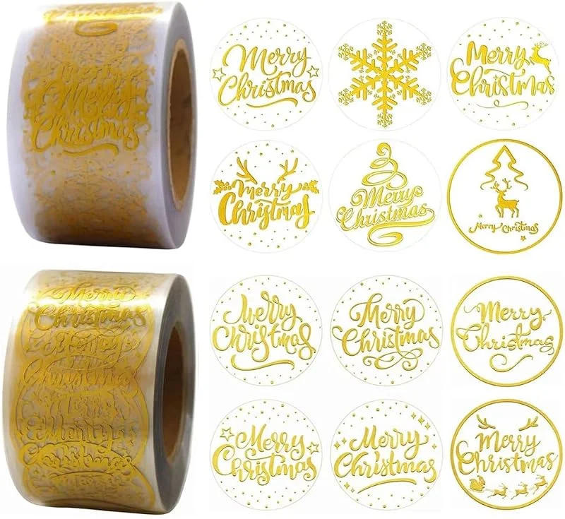 Marke: Bemvp Weihnachtsaufkleber, 1000 Stück, Transparente Goldene Motive Weihnachtsmotiven Für Bastelarbeiten, Geschenke, Kinderkarten, Umschläge — Geschenkverpackung