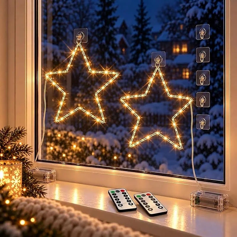 Besuche den Relaxdays-Store Relaxdays LED Weihnachtsstern 2er Set, innen & außen, Klebehaken, warmweiß — Weihnachtsdeko