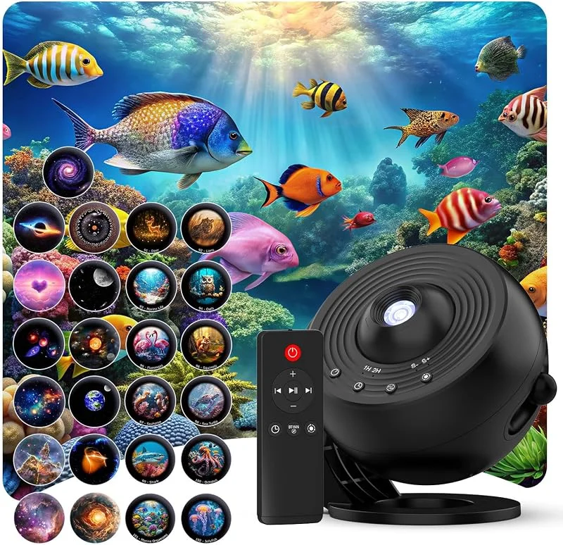 Marke: Syslux Galaxy-Projektor Pro für Schlafzimmer, Planetarium-Sternprojektor, mit Weltraum-Serie und Ozean, mit Timer, weißes Rauschen, 4K austauschbare 25 Galaxy-Scheiben, 360-Grad-Drehung, für Kinderzimmer — Kerzenlicht Abendessen