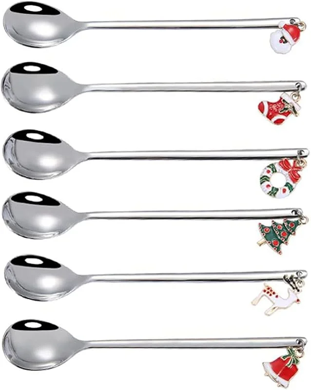 Marke: SunaOmni Weihnachtsbesteck Set, 6 stücke Weihnachtslöffel Kit Edelstahl Besteck Kaffee Teelöffel Dessert Mischungsrührer Küche Geschirr (Silber) — Advent und Tisch