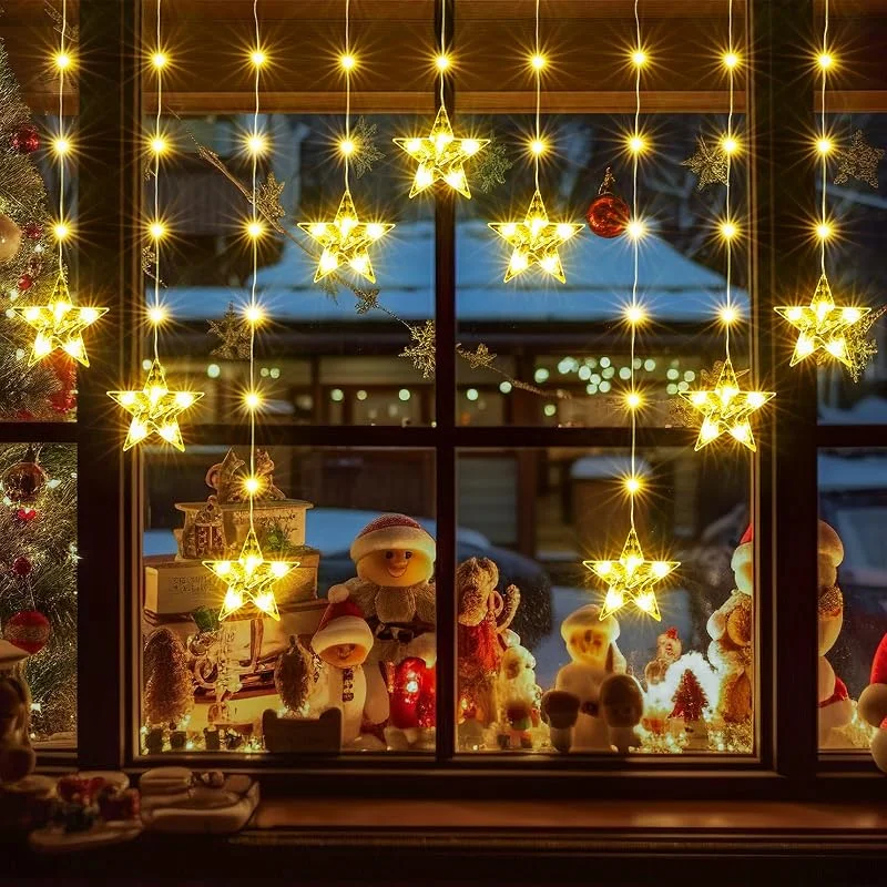 Besuche den ELKTRY-Store 9 Sterne Lichterkette Fenster, 76 LED Sterne zum Aufhängen mit Timer — Weihnachtsbeleuchtung