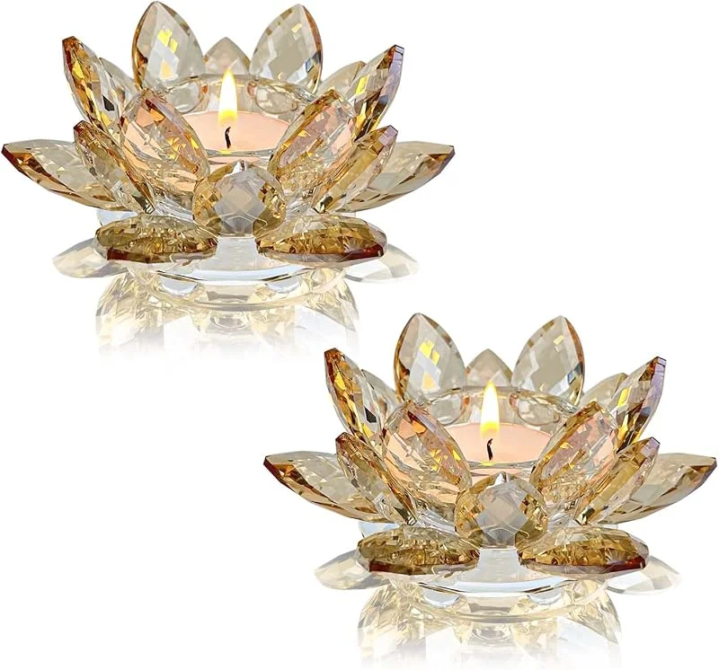 Marke: kolnlala Kristall-Teelichthalter, Lotusblüte, Glas-Teelichthalter, Dekoration, Dekoration für Weihnachten, Zuhause, Hochzeit, Party, 1 Stück, Gold, 2 Stück — Kerzenlicht Abendessen