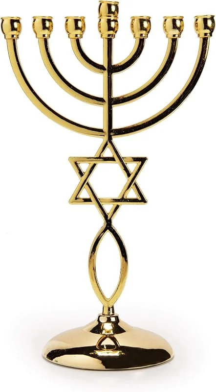 Marke: JL Kippha's Ananadashop Gold Star David Kerzenhalter Deko Judaica 7 Zweige israelische Menorah Hanukka … — Kerzenlicht Abendessen