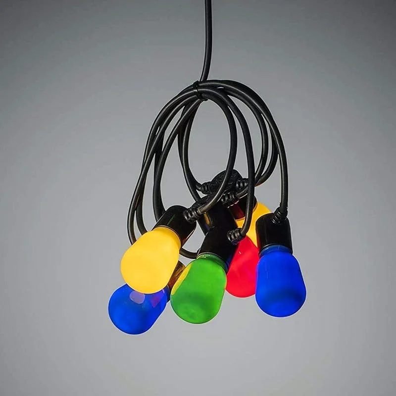 Besuche den Konstsmide-Store Konstsmide LED Biergartenkette, opal, 40 bunte Birnen, 80 warm weiße Dioden, 6V Außentrafo, schwarzes Kabel - 2387-520 — Weihnachtsbeleuchtung