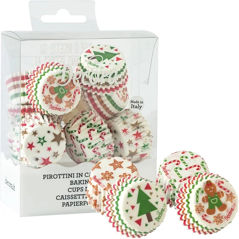 Marke: Decora Decora, 0339710, 200er-Packung Bonbon-Weihnachtsbackförmchen, 27 x 17 mm, zum Backen und Verschenken von Muffins, hitzebeständig bis 180°C, in praktischer Blisterverpackung, hergestellt in Italien — Weihnachtskueche