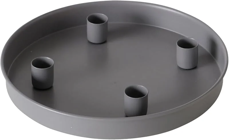 Besuche den Spetebo-Store Magnet Kerzentablett für Stabkerzen 25 cm rund - grau - Metall Kerzenständer mit 4 magnetischen Haltern - Deko Tablett Festtags Advents Kerzen Ständer — Kerzenlicht Abendessen