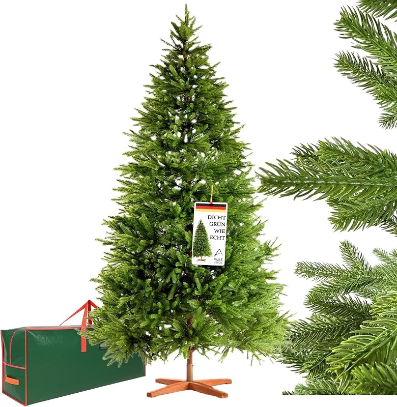 Besuche den Valle Verde-Store Valle Verde Premium Weihnachtsbaum 180 cm – 100% PE Nadeln, 100% Spritzguss, Künstlich – Mit Holzständer & Aufbewahrungstasche – Wie Echt & Sehr Dicht – Realistischer Tannenbaum, Sicher & Nachhaltig — Weihnachtsdeko